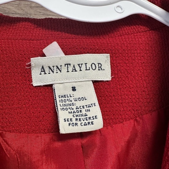 Ann Taylor Red Blazer Textured Wool Blend Womens 8 - Picture 5 of 9